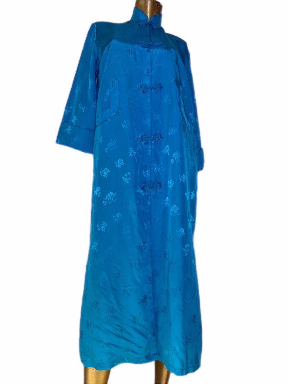 Vintage Chinese Rayon Jacquard Hostess Robe Mandarin Collar Shanghai Size 36